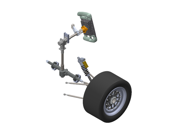 Front suspension and steering assembly designed in reference to geometry file